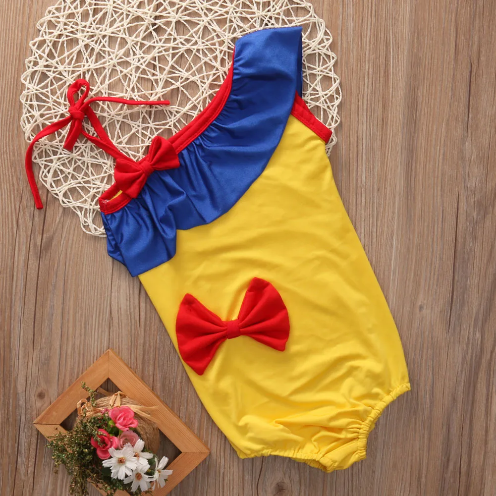 Милый купальник для маленьких девочек с открытыми плечами летний желтый