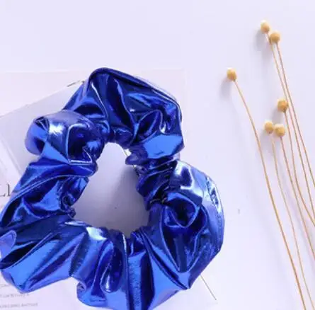 Blue Модные женские красивые Однотонные резинки для волос, милые металлические резинки для волос, резинки для волос для девушек, аксессуары для волос, держатель для конского хвоста - Цвет: Blue