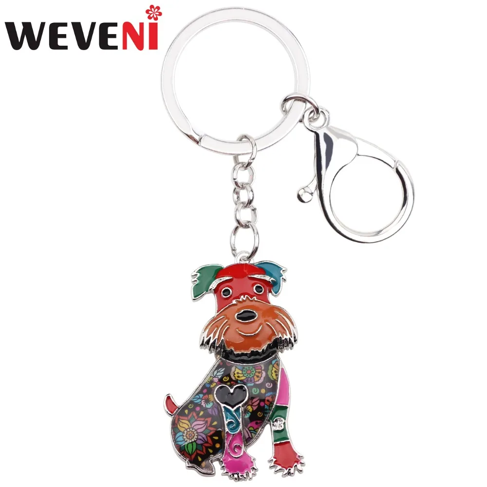 

WEVENI Animal Enamel Schnauzer Dog Key Chains Women Keyrings Gift For Girl HandBag Charms Keychains Car key Charms Jewelry