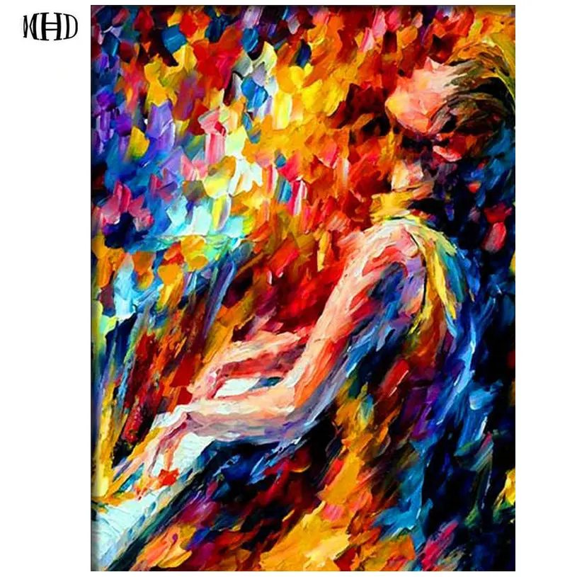 

MHD Play the piano 5D Diamond painting Parrot cross stitch crystal square/round mosaic decorative full diamond embroidery