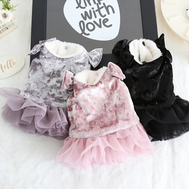

Velvet Pet Dog Clothes Winter Warm Jacket Coat Cat Dress Bow Dog Tutu Dress Pet Dress Clothing Chihuahua Teddy Small Large