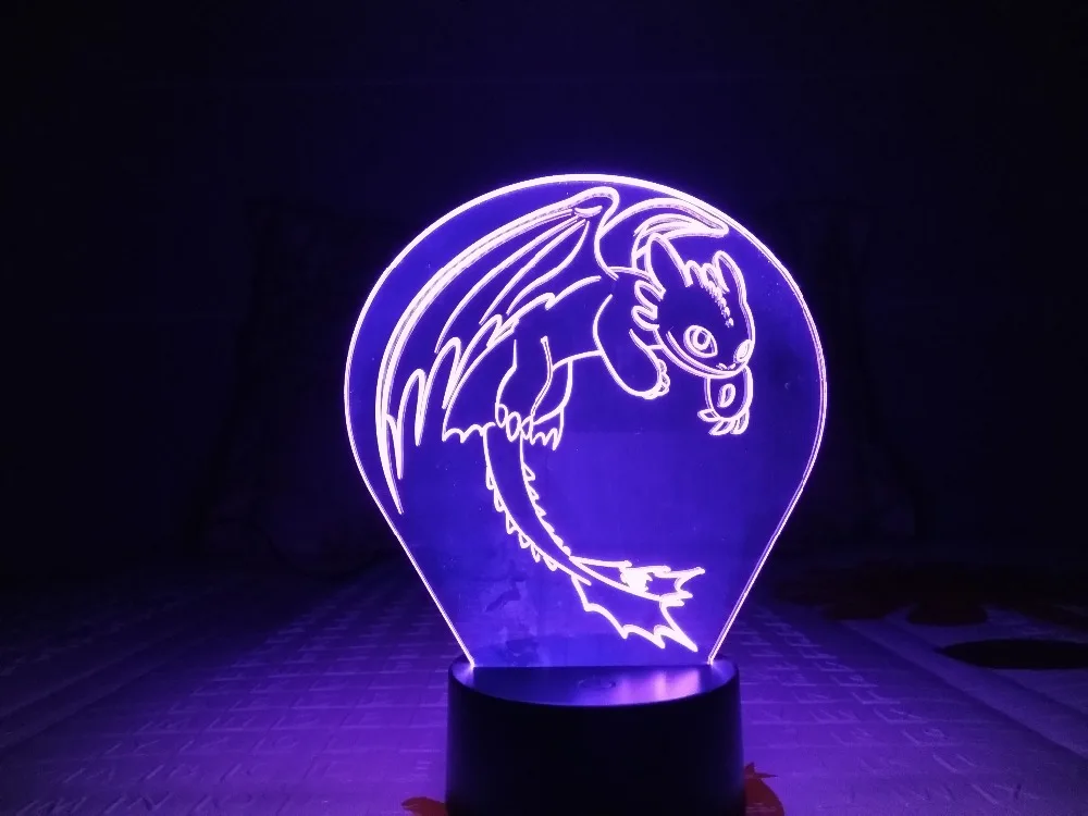 Как приручить дракона ночник светодиодный 3D иллюзия USB сенсорный датчик RGB ребенок дети подарок ночь ярость настольная лампа украшение стола