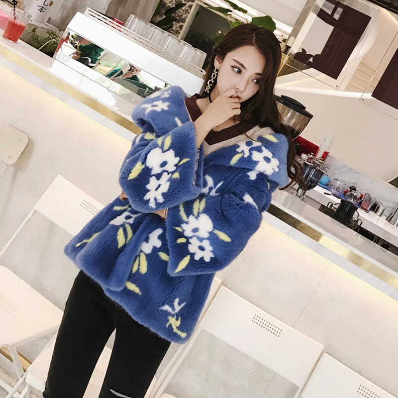 2021 импортное бархатное Норковое меховое пальто Ftangaiur с отложным воротником и