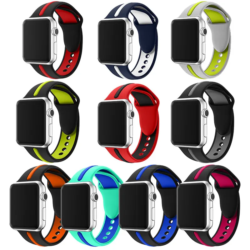 Силиконовый ремешок в полоску для Apple Watch Sport Correa Loop Band Замена iwatch IOS Smartwatch серия