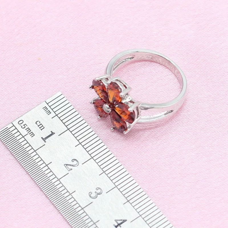 Красный цветок камень Серебряный цвет Ювелирные наборы для женщин Свадебные