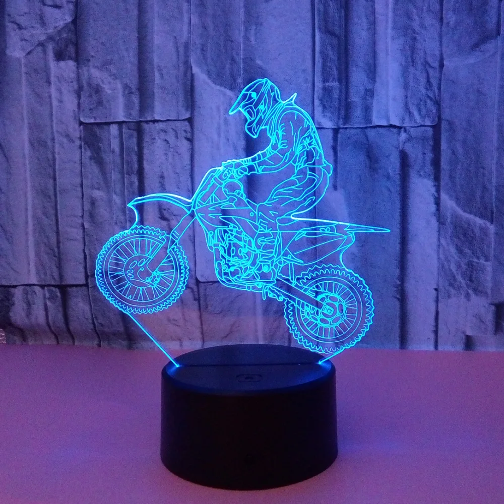3D мотоцикл ночник акриловая RGB Иллюзия визуальная настольная лампа 7 цветов