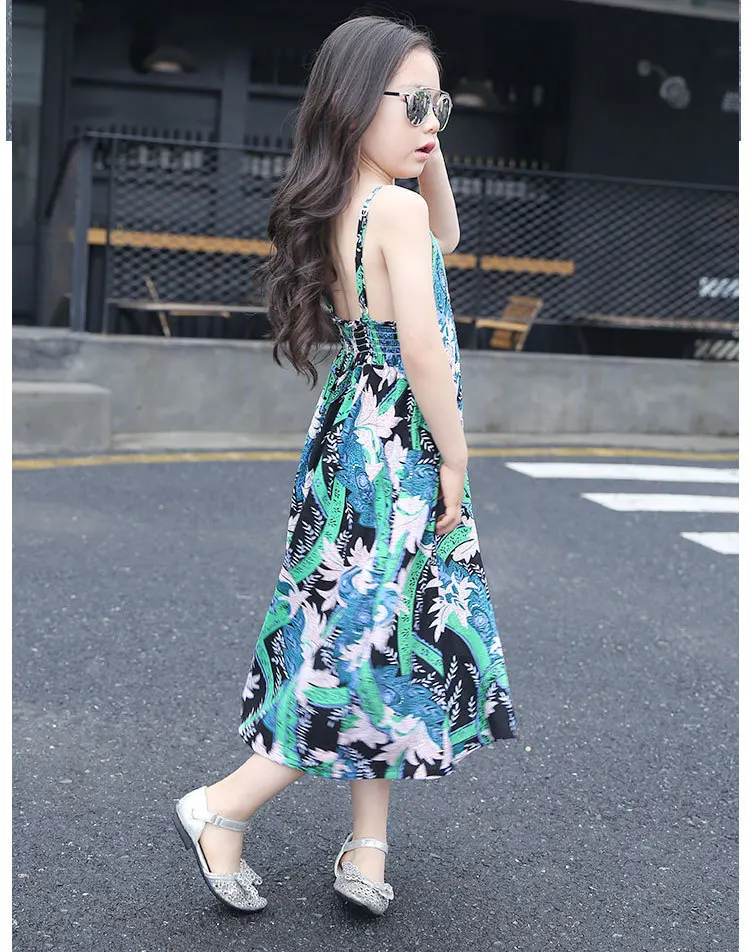 Девочки-подростки Платье Лето 2017 Пляж Стиль Цветок Печатных Детские Платья Для