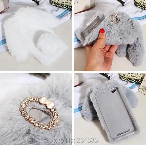Мягкий чехол из ТПУ с кроличьими ушками C ku алмазным мехом для Xiaomi Redmi 4A 3 PRO Huawei Enjoy 1