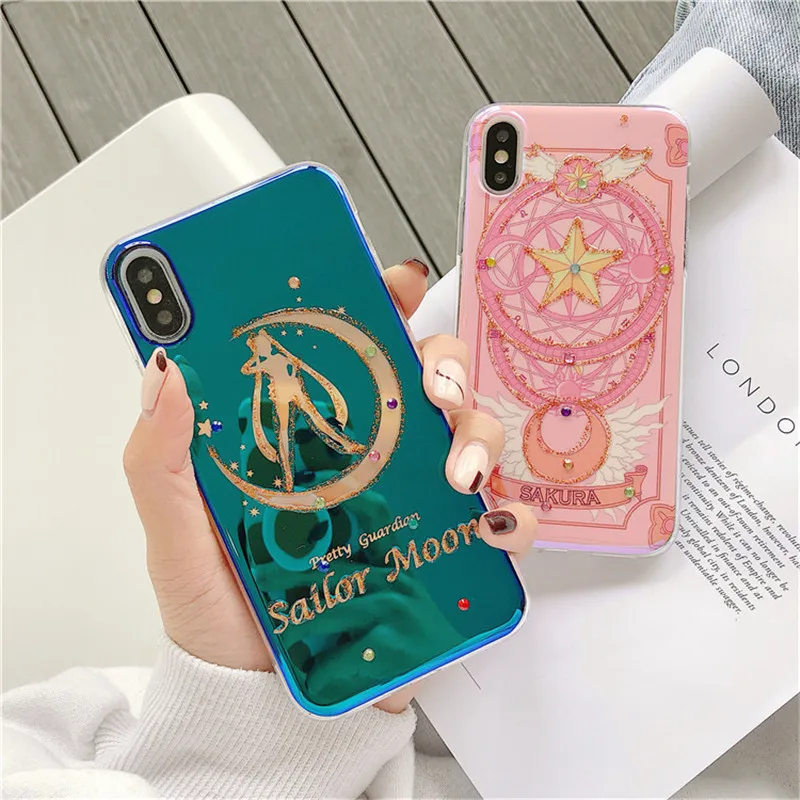 Аниме Сейлор Мун Телефон чехол для iPhone 6 6s 7 8 Plus X XR XS Max Сакура КИНОМОТО Блестки Bling