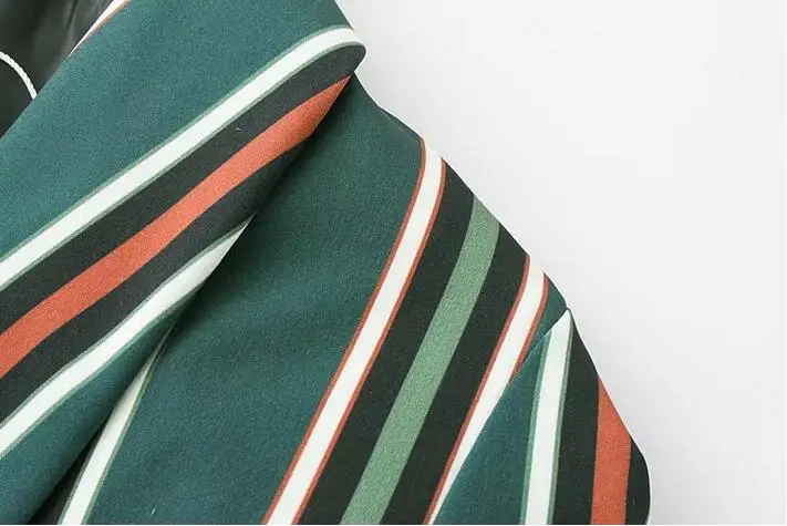 Chic Contrast Dark Green Vertical Striped Blazer 2017 Autumn New Woman Notched Collar Slim fit Suit Jacket | Женская одежда