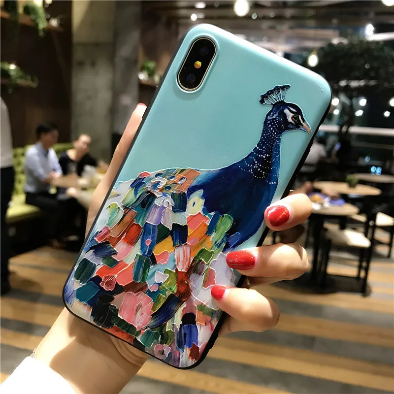 Для iPhone X XS чехол для MAX XR 3D мультфильм Красивая живопись павлин чехол для телефона для iPhone 7 6 6S 5 5S SE 8 8 plus Coque fundas
