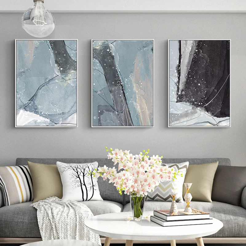 Abstract Canvas Painting Ice Blue Poster and Print for Living Room Bedroom Decorative Modern Wall Art Light Luxury Home | Дом и сад