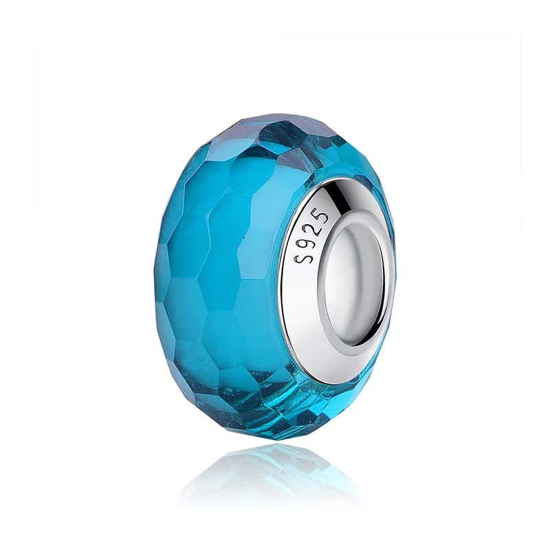 Fit Pandora браслет Серебро 925 пробы талисманы сердце Микки из муранского стекла с изображением цветка бусины для женщин Diy ювелирные изделия - Цвет: Facted Blue