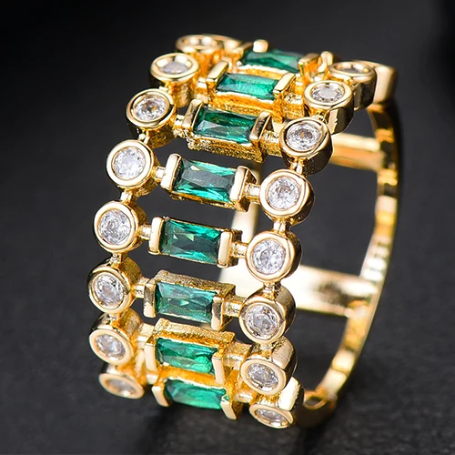 A Gold Green GODKI Eternity Tennis Роскошные стекируемые шикарные кольца для женщин Свадебные с кубическим Цирконом обручальные дубайские Свадебные массивные кольца на палец - Цвет основного камня: A Gold Green