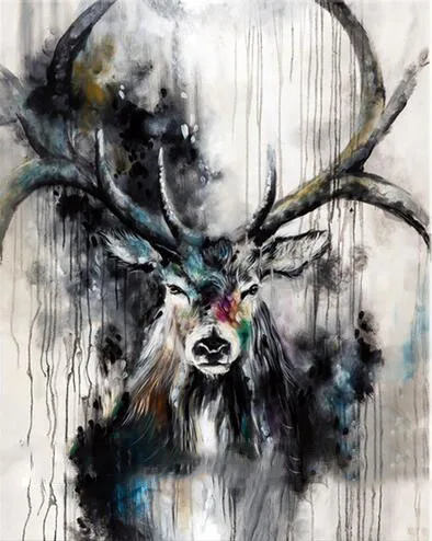 

New 100%Hand Painted Beautiful Black White Deer Paintings Inky Color Antler Animals Oil Painting On Canvas for Living Room Deco