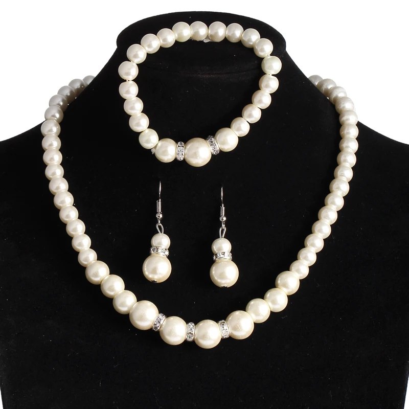 Свадебный комплект из колье браслета и кольца с искусственным жемчугом|bridal jewelry