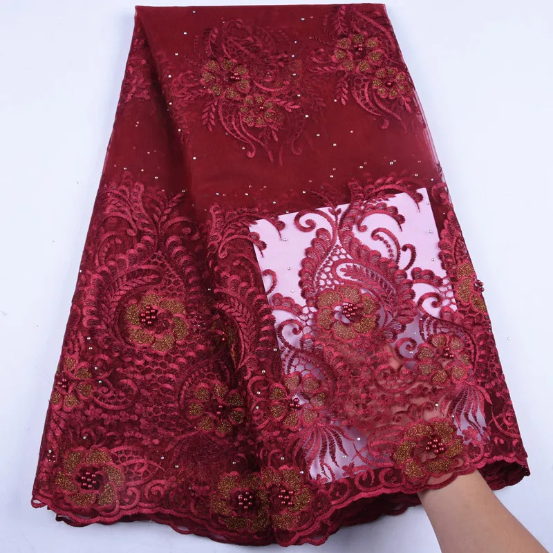 Maganta цветная африканская сетчатая кружевная ткань вышитая нигерийская фатиновая