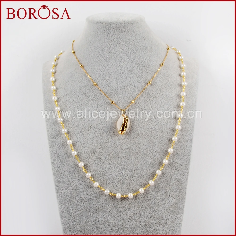 BOROSA 5 шт. золотого цвета Cowrie ракушки с жемчугом бусины цепи ожерелье отделка кулон