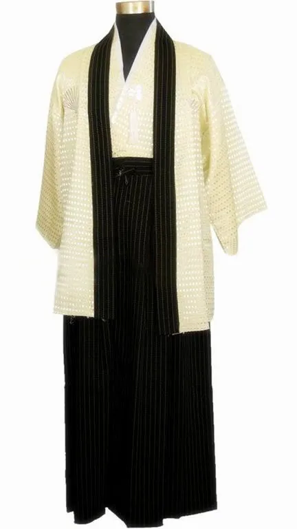 Beige Высокое качество бежевый японский Для Мужчин's кимоно воина Haori Винтаж юката с Оби Производительность Костюм Один размер B0002 - Цвет: Beige