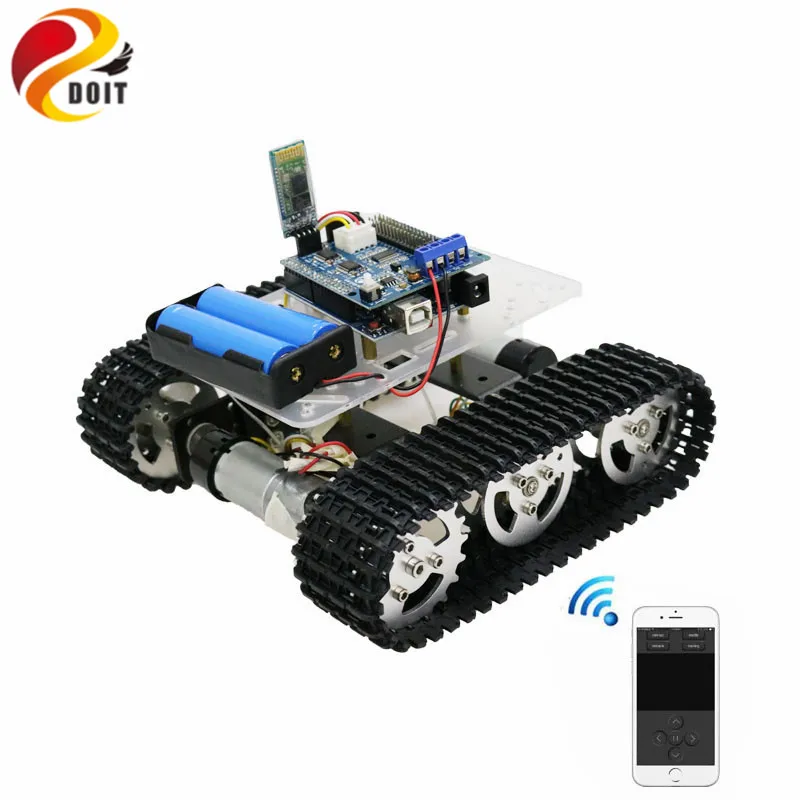 Mini T100 Handle/Bluetooth/WiFi RC Control Robot Tank Chassis Car Kit for Arduino with UNO R3 4 Road Motor Driver Board WiFi | Игрушки и