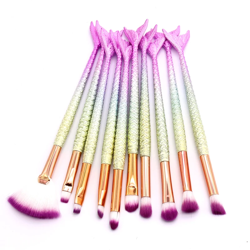 10pcs 3D SinSo 1-16 шт. Русалочка кисти для макияжа инструменты пудра основа кисти для макияжа Румяна Тени для век Кисть для макияжа губ набор - Handle Color: 10pcs 3D