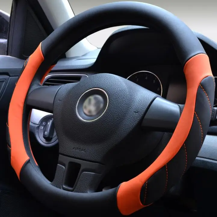 Авто Крышка рулевого колеса чехол рулевого колеса автомобиля волоконная кожа Лучшее качество стиль D диаметр 38 см нескользящий Автомобильный руль - Название цвета: Black orange