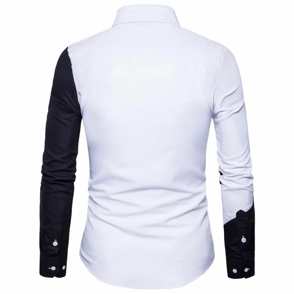 

Nice Mens Cotton Black White Stitching Color Shirts Casual Slim Fit Fashion Man Lapel Large Size Long-sleeved Shirts Male S-2XL