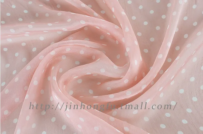 pink 130*50 см Розовая белая точка шелк тутового шелкопряда Тюль шелк шифон ткань швейный шелковый шарф ткань свадебное платье Одежда diy tissu - Цвет: pink
