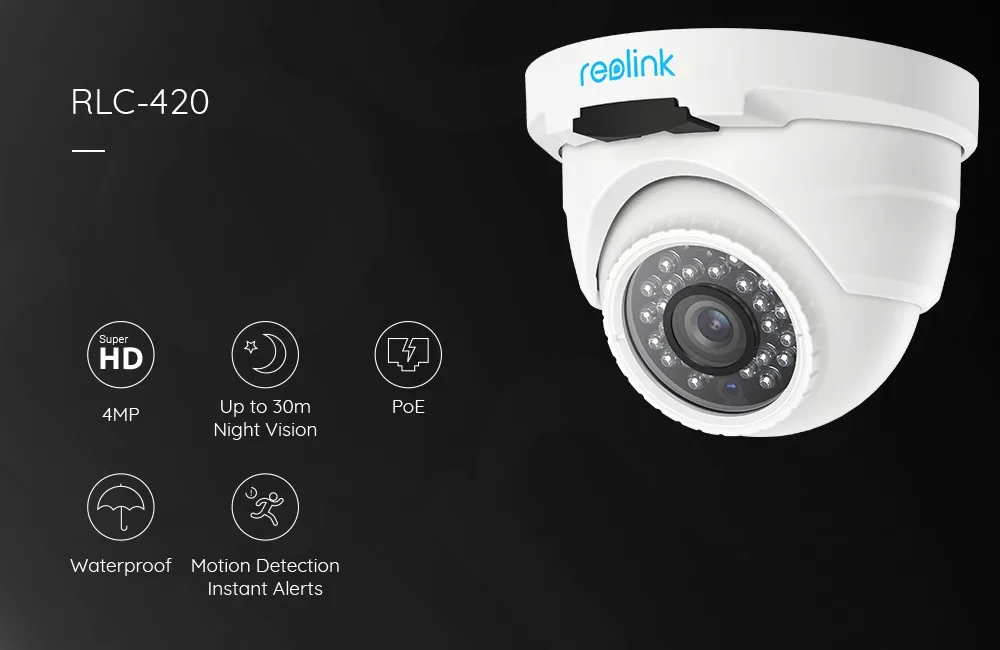 Reolink IP-камера наружного аудио 4-мегапиксельное дневное и ночное видение. Удаленный просмотр P2P Onvif Bullet Наружная камера наблюдения RLC-420