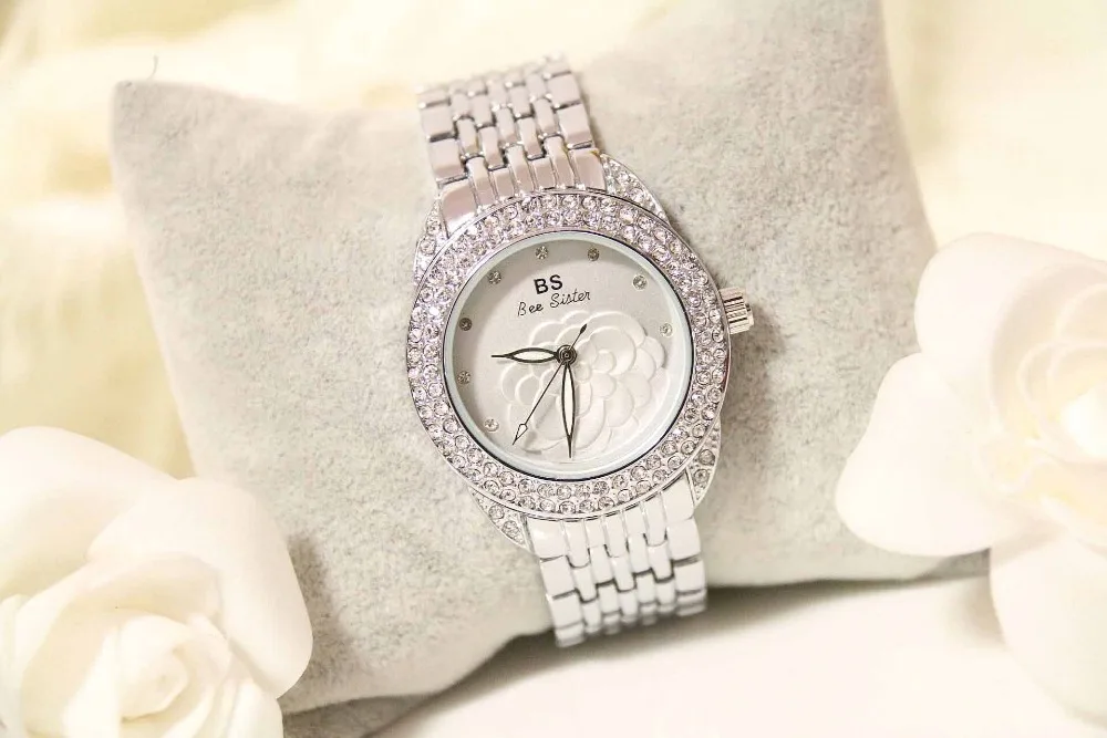 Часы BS брендовые Роскошные модные с бриллиантами кварцевые золотые женские