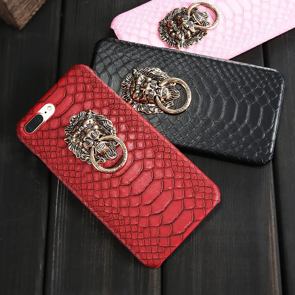 KISSCASE 3D Finger Ring PC Case For iPhone 6 6S 7 8 Plus 5 5S SE Retro Lion Head Back Cover Cases Capa |