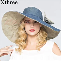 xthree reversible summer hat for women superlarge brim beach cap sun hat female england style