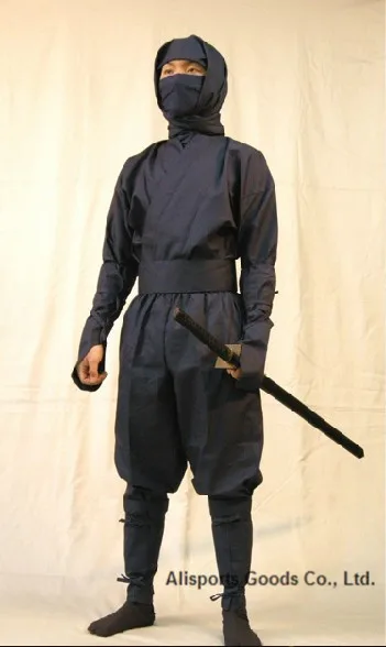 Черная Униформа ниндзя костюм топ штаны маска косынка передняя часть туфли