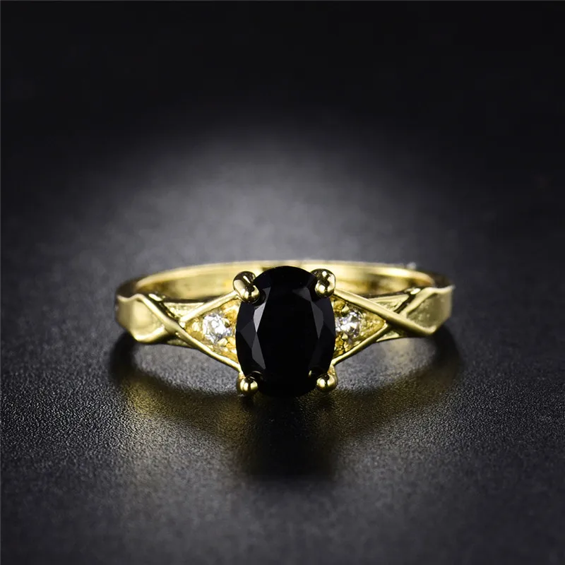 Женское кольцо с кристаллом BUDONG модное из черного циркония овальным вырезом и