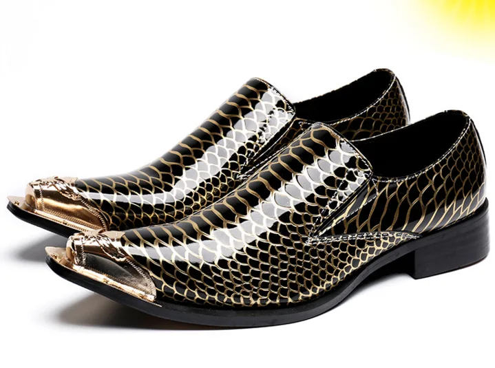 

Men's Leather Black Yellow Lock Shoes Pointed Metal Nightclub Style Leather Flat Shoes Elegant Shoes Social Color