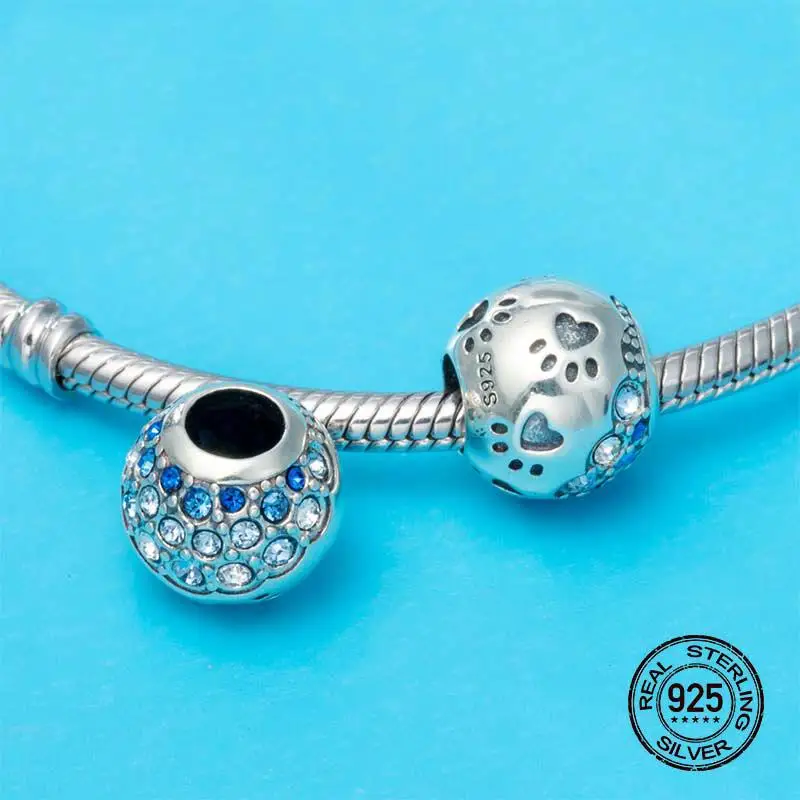 

DALARAN DIY Bracelets Footprint Charms Sterling Silver 925 Beads Dazzling Blue Zircon Fit Necklace For Women Jewelry Making Gift