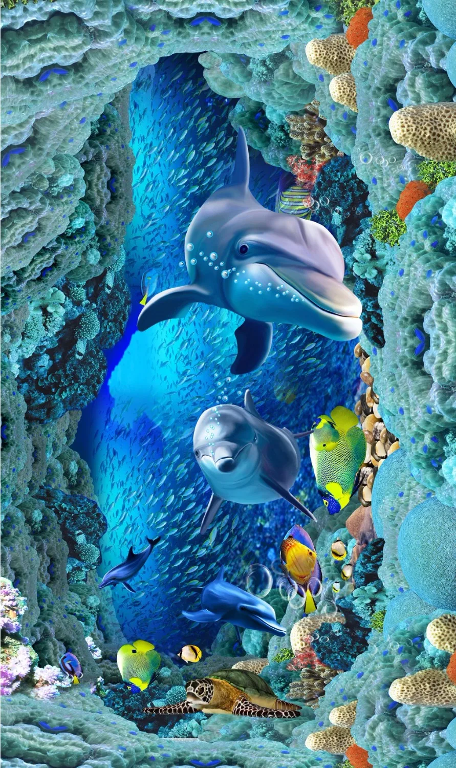 

Free Shipping Sea World Dolphin 3D floor thickened wear non-slip bedroom living room kitchen flooring wallpaper mural