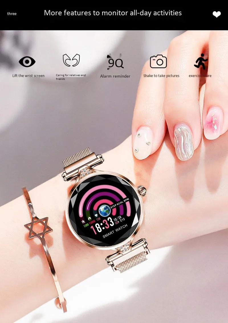 Для женщин Смарт часы браслет женский физиологический цикл smartwatch diamond сердечного ритма приборы для измерения артериального давления спорти