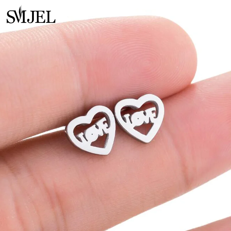 GED053 SMJEL серьги из нержавеющей стали с милыми буквами для женщин, НОВЫЕ геометрические серьги-гвоздики с сердечками, ювелирные изделия, подарок подруге - Окраска металла: GED053