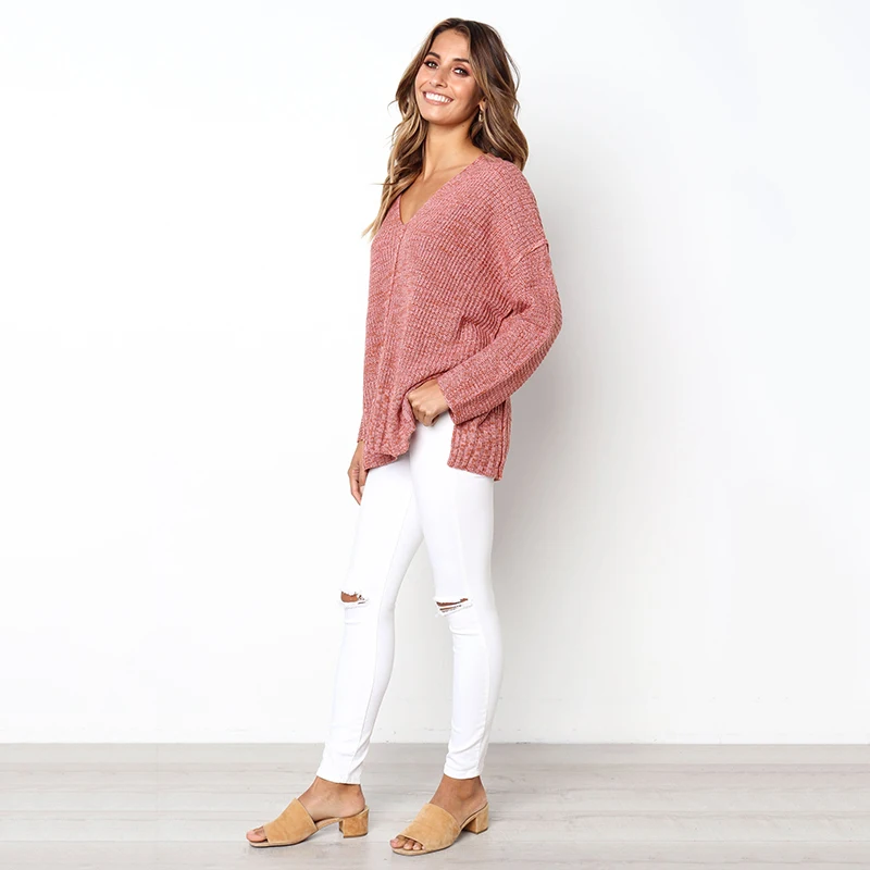 Повседневные свободные розовые свитера Pull Femme Hiver 2018 осенние модные вязанные