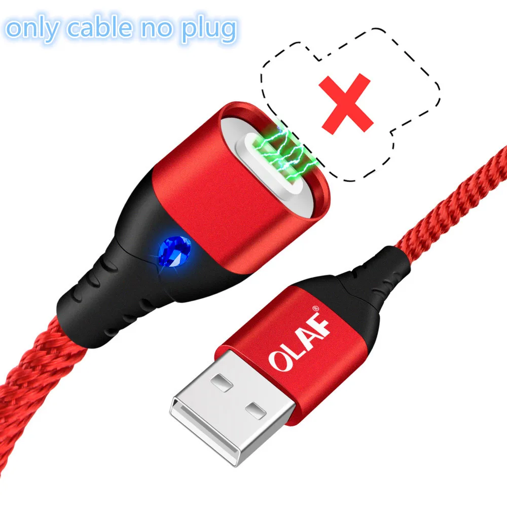 Red Cable No Plug Магнитный кабель OLAF, usb type C, супер быстрая зарядка, USB C, светодиодный, магнитное зарядное устройство для samsung S8 S9, huawei mate 20 Lite, кабели - Цвет: Red Cable No Plug