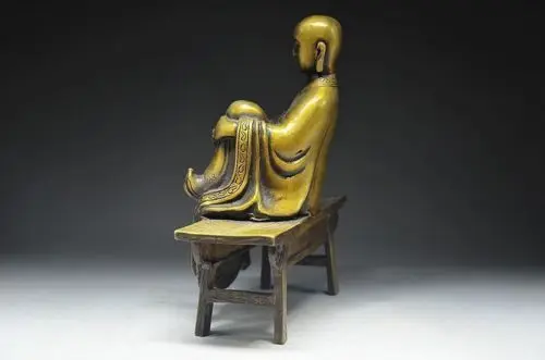 

8.07 inch / Elaborate ancient Chinese brass Buddha sitting on the bench statue