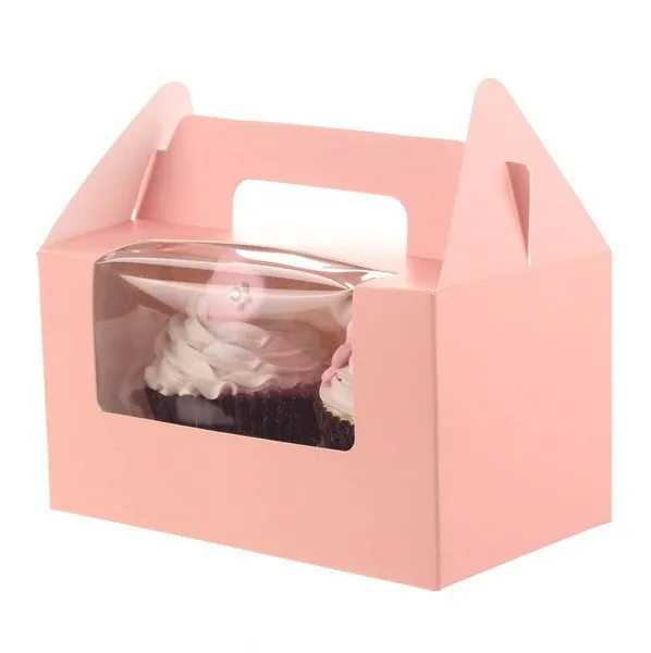 

10Pcs/Lot Two Case White Pink Blue Kraft Paper Cupcake Box Cake Box With Clean PVC Window Wedding Party Favor Box Cake Packaging