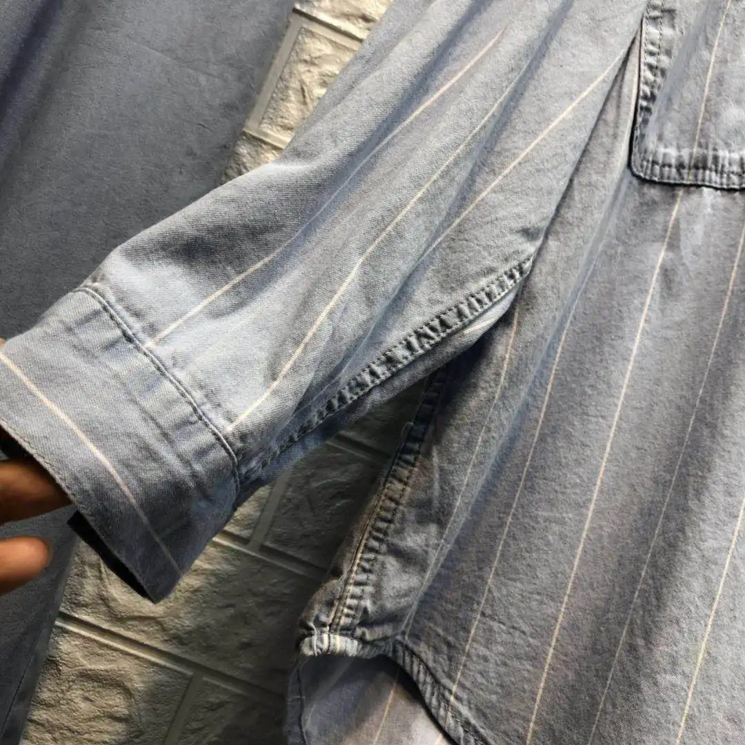 Распродажа, обычная Корейская блузка, Blusa, женская новая рубашка, простая, с отворотом, однобортная, с двойным карманом, спереди, в полоску, женская одежда