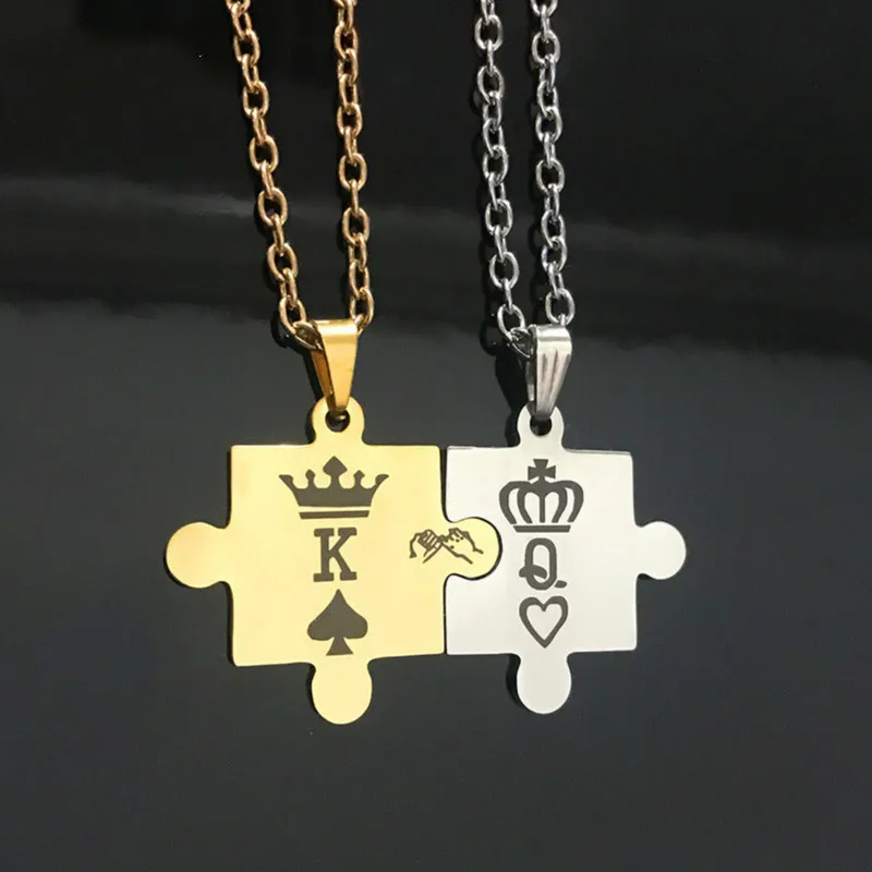 Буквы K & Q пара ожерелья с короной из нержавеющей стали бирка ожерелье король