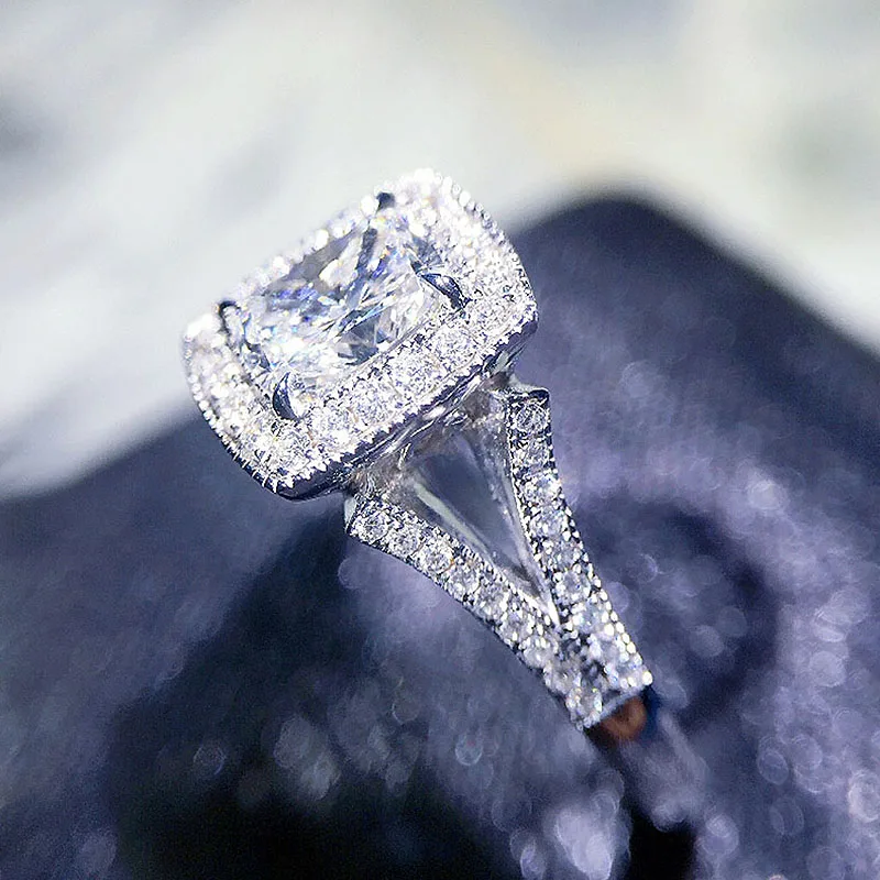 1ct 6mm Solid 18K White Gold DF Color Cushion Brilliant Cut Moissanite Halo Ring Lab Grown Diamond Engagment For Women | Украшения и