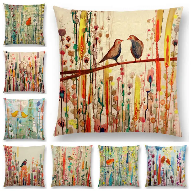 Наволочка для подушки с цветами теплая Акварельная наволочка рисунком маленьких