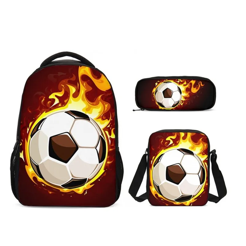 

2020 Children Large School Bag Set Fire Soccer Printing Primary Schoolbag Kids 3pcs Backpack Teen Girls Casual Book Bags Satchel