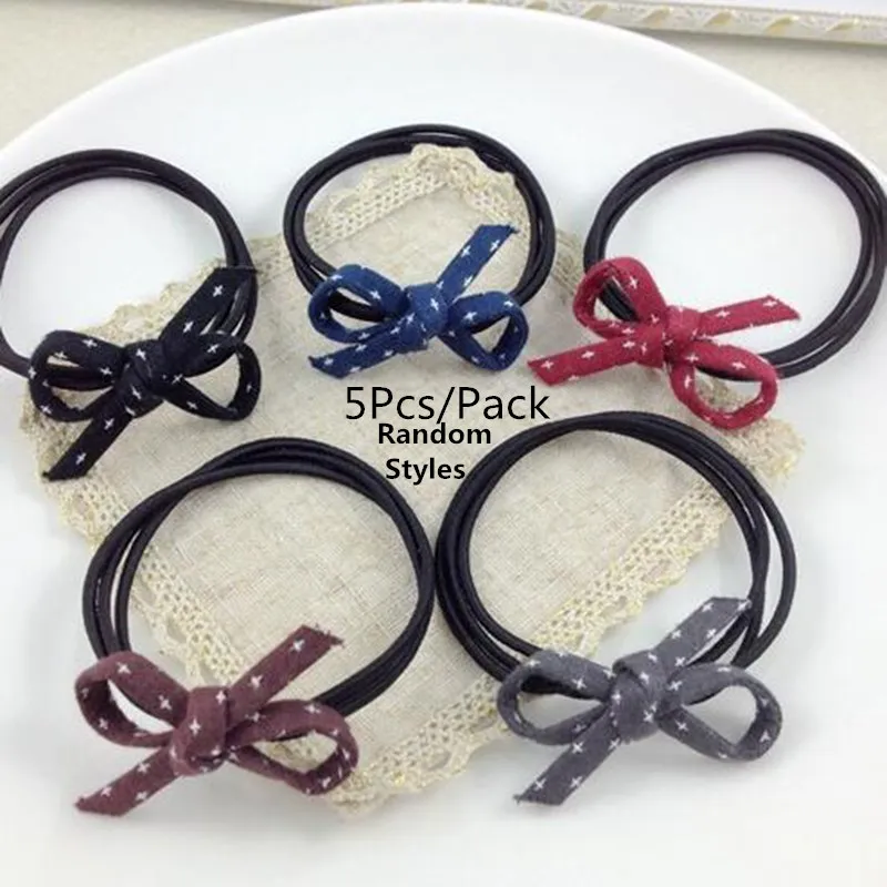 

New Hot 5Pcs/Pack Random Styles Bow Elastic Rubber Bands Girls Women Headwear Stripes Stretch Hair Accessory Bowknot Tie Rope