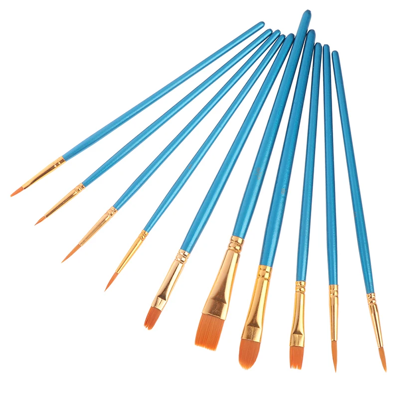 

New 10Pcs Artist Paint Brush Set Nylon Hair Watercolor Acrylic Oil Painting Brushes Drawing Art Supplie